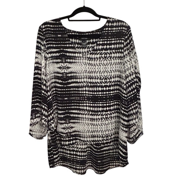 Karen Kane Black & White Bracelet Sleeve Asymmetric Top Size XL - Picture 1 of 15
